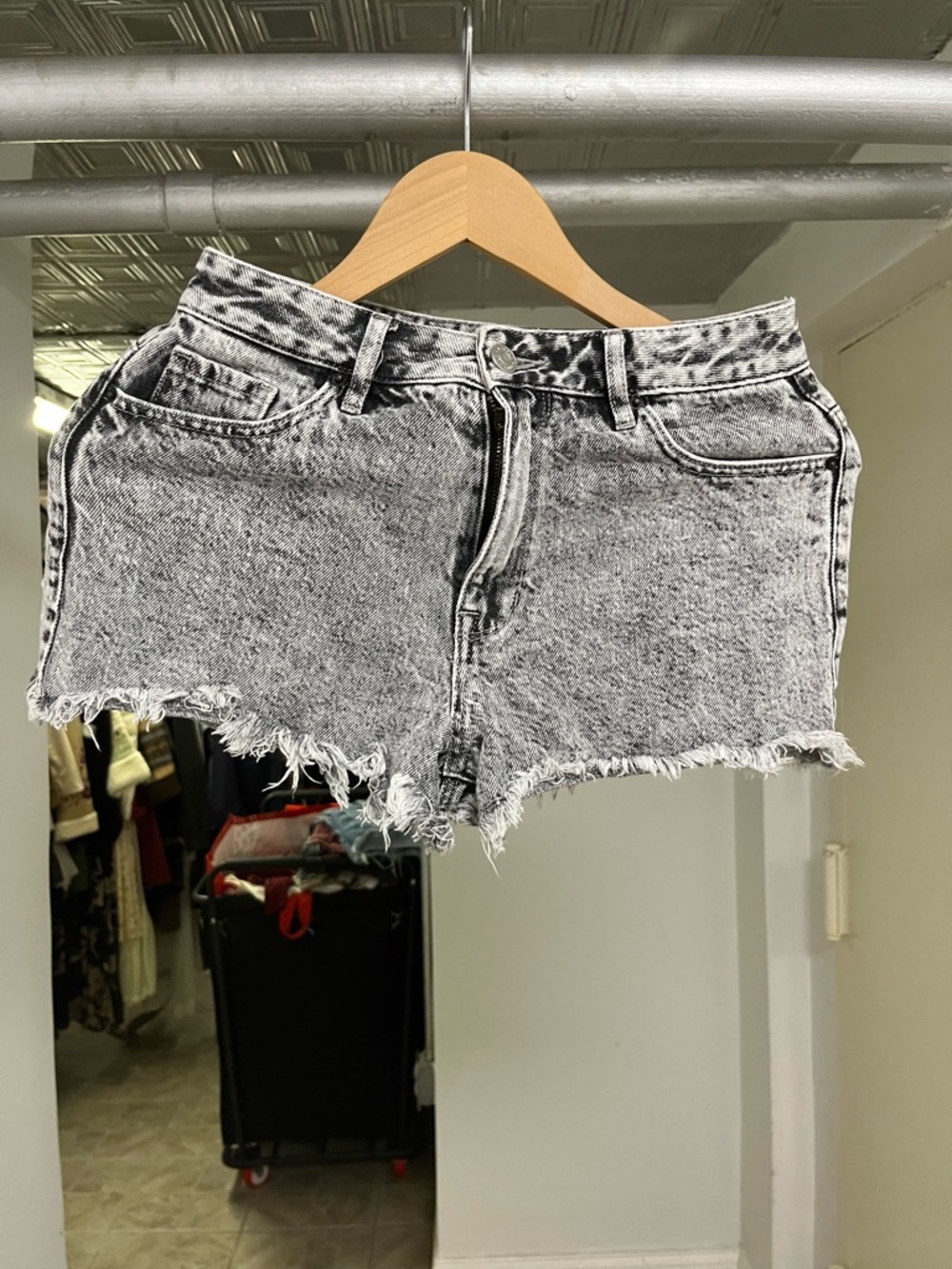 Pacsun High Rise Washed Fringe Black Denim Cutoff Shorts